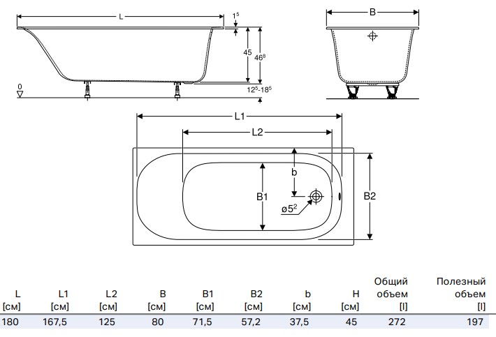 Ванна акриловая Geberit Soana 180x80см (554.015.01.1)