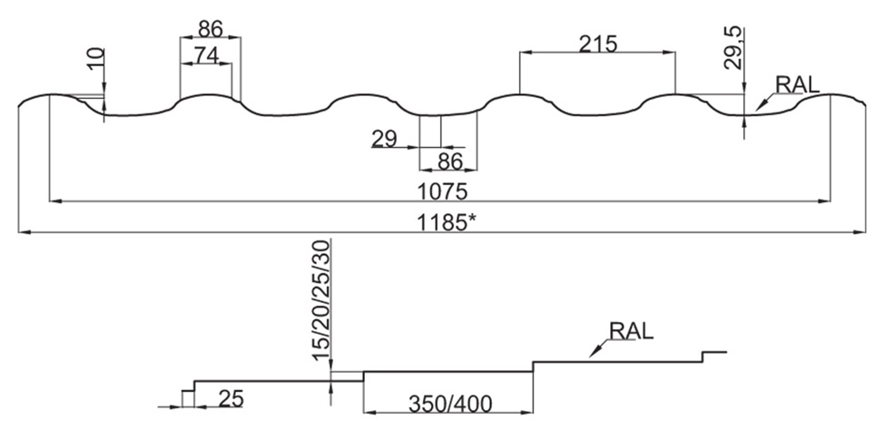 Металлочерепица PE Корея 0,45 Барселона 30 RAL 7024