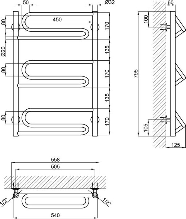 Рушникосушарка водяна Lidz Zigzag D32/20х1/2" 500x800 (LZZD32201250803WAT)