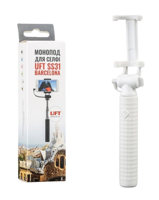 Фото монопод для селфи cо шнуром uft ss31 barcelona selfie stick white (uftss31)