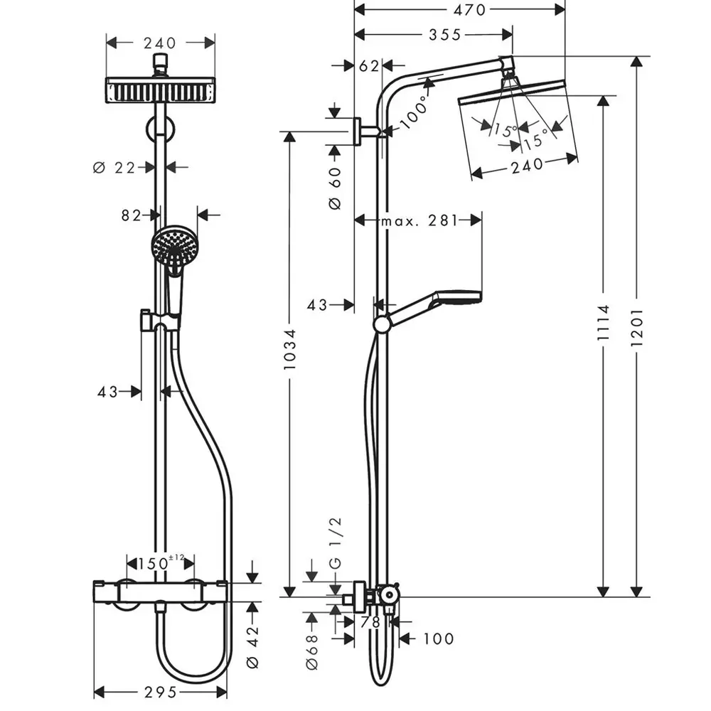   Hansgrohe Crometta E 240 1jet Showerpipe (27271000)