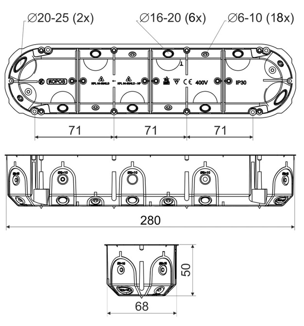 Коробка установча Kopos 68x50x280мм IP20 (8595568931948)