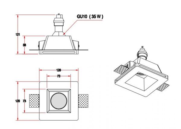 Точковий врізний світильник KLOODI GU10 KD-GIPS SQ120 H60 IP20