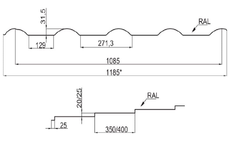  PE  0,45  20 RAL 7024