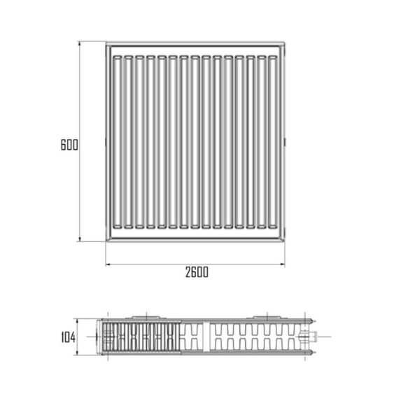 Радіатор сталевий Aquatronic 22-К 600x2600 бічне підключення (A226002600K)