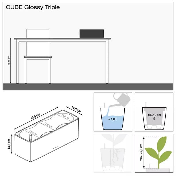   Lechuza Cube Glossy Triple   14x40x13.5 (13671)