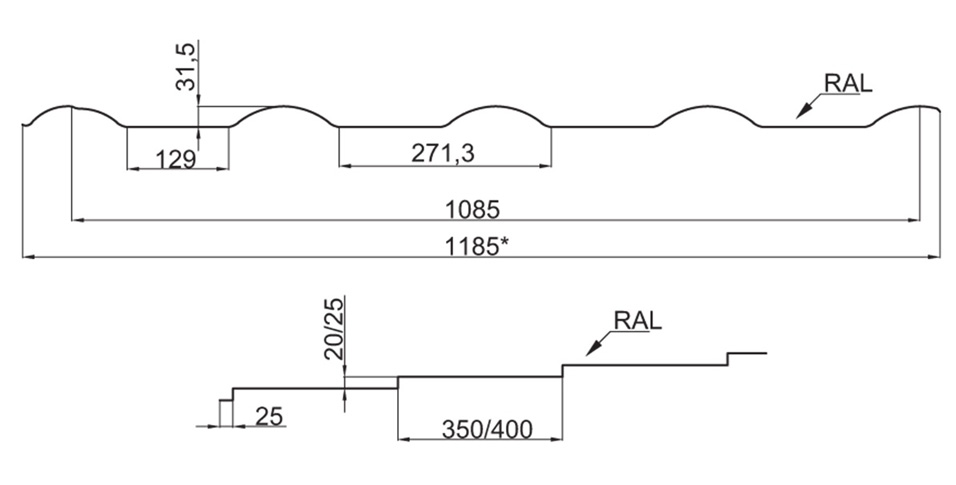 Металочерепиця PE Індія 0,45 Мюнхен 20 RAL 3011