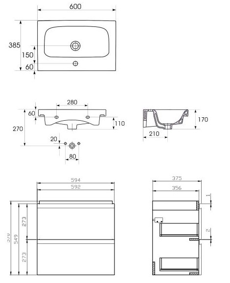 Умивальник з тумбою Cersanit Moduo Slim 62x37,5x59,5см cірий (UN509-043)