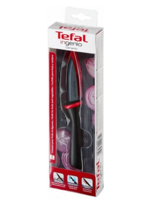 Фото нож для овощей tefal ingenio ceramic black 80мм (k1520314)