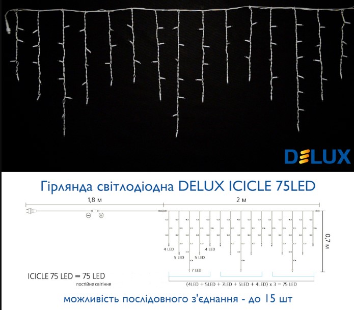 ó  Delux Icicle 75LED IP44 EN  2x0.7 (90016588)