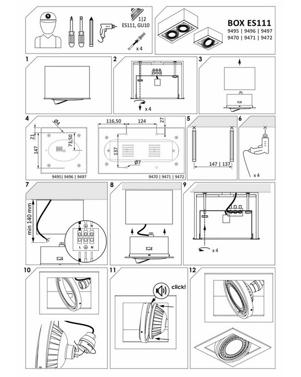 Фото светильник встроенный nowodvorski box black i es111 (9495)