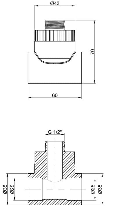 Трійник Alfa Plast PPR 25х1/2" НР (APMTTE2512X)