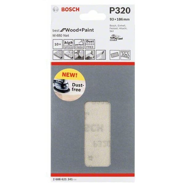 Шліфлисти на сітчастій основі Bosch M480 K320 93x186мм 10шт (2608621241)