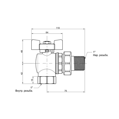 Кран кульовий Icma №361 FAR. ROSSA 1" кутовий (87361AF11)