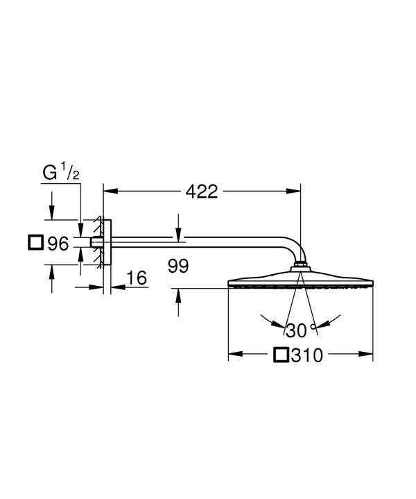 Верхний душ с кронштейном Grohe Rainshower 310 S (26563000)