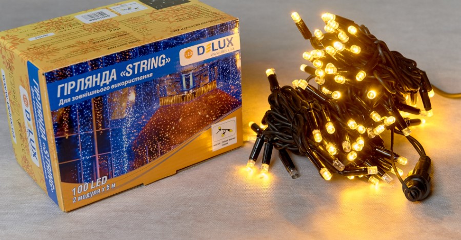 Гірлянда зовнішня Delux String 100LED IP44 EN жовтий 2x5м (90012968)