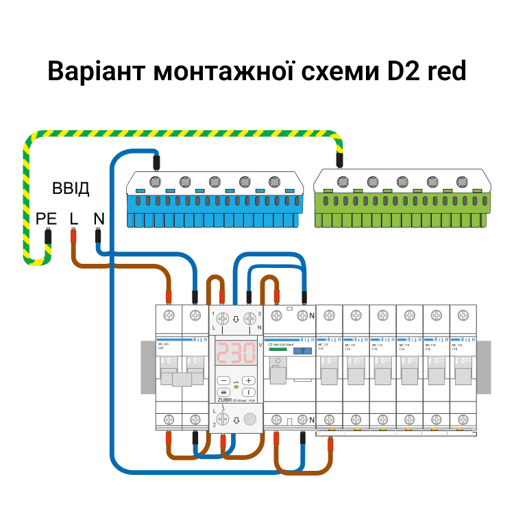 Реле напряжения ZUBR 63А D2-63 red (4820120221736)