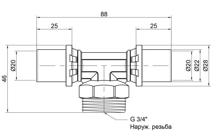 Трійник прес Icma №407 20х3/4"х20 НР (81407AEBQ06)