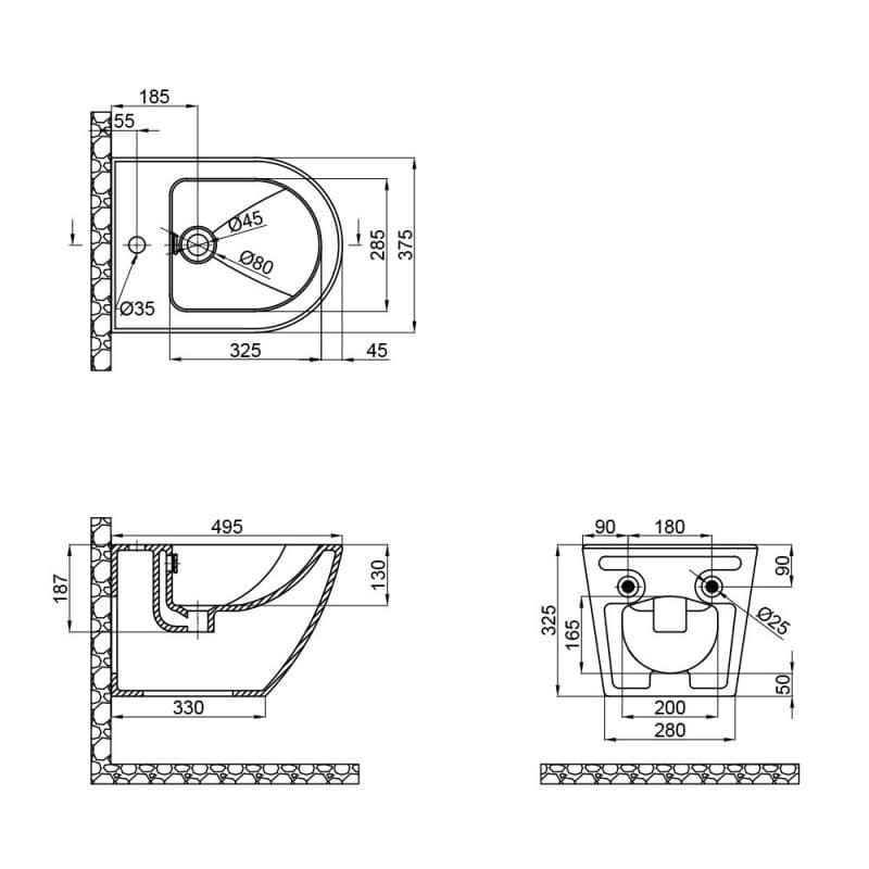 Біде підвісне Qtap Robin 325x375x495мм (QT1355046FMB)