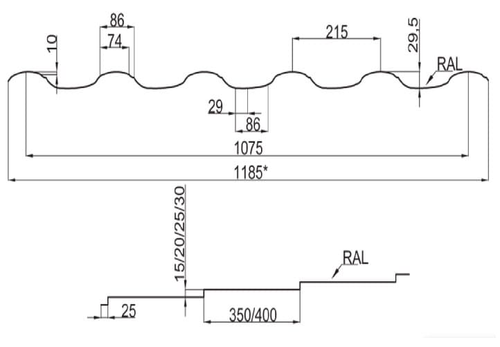 Металлочерепица PE Словакия 0,45 Барселона 15 RAL 8019