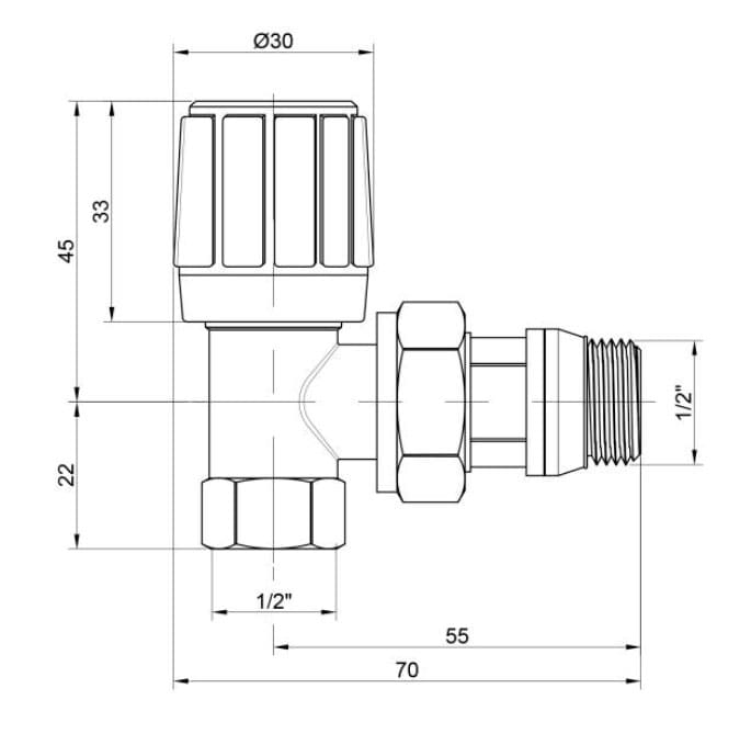 Кран радіаторний Icma №951 1/2" з антипротічкою кутовий (82951AD06)