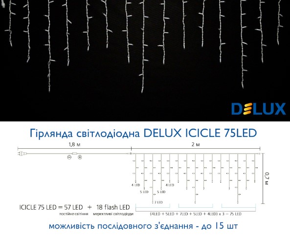    delux icicle 75led ip44 en  2x0.7 (90012953)