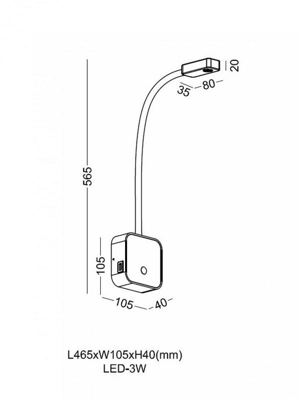   kloodi wall light wa-snake sq565 3k wh 3w ip20