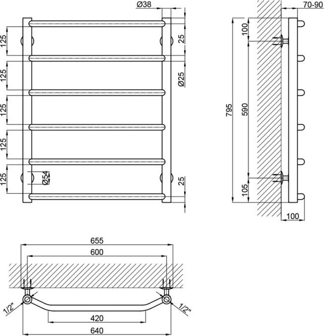 Рушникосушарка водяна Lidz Trapezium D38/25 600x800 (LTRPZD382560806WAT)