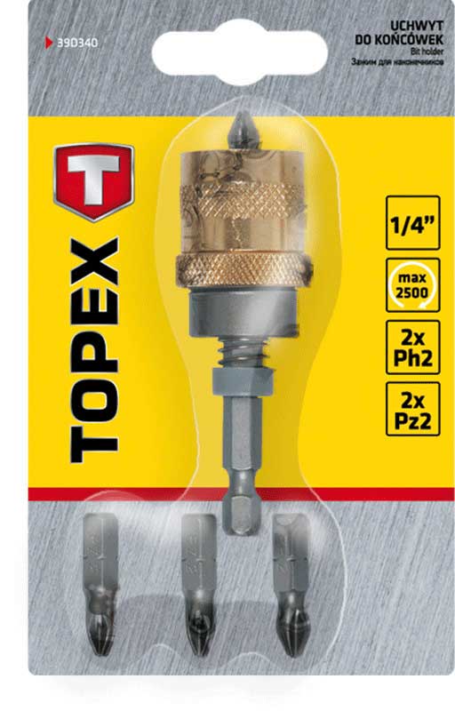 Тримач біт TOPEX 1/4" 65мм 5шт (39D340)