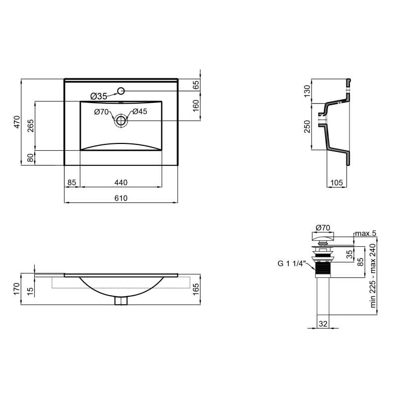 Раковина Qtap Albatross 61x47x18см з донним клапаном (QT01113060CW)