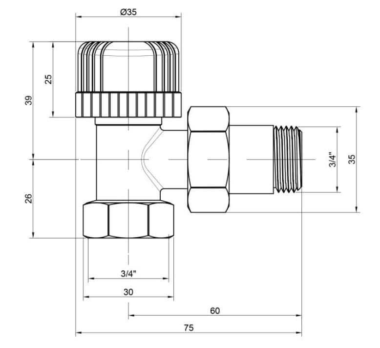 Кран радіаторний Icma №778 3/4" 30х1,5 кутовий (82778AE06)