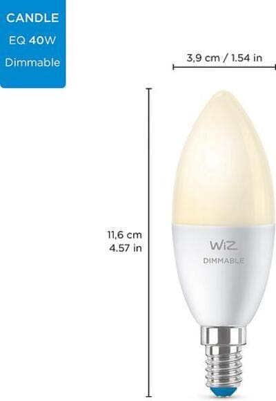 Фото лампа wiz smart e14 4,9w 40w 470lm c37 2700k wi-fi (929002448502)