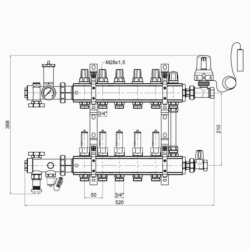 Коллекторная группа Icma 3/4" 5 выходов с расходомером (A2K013APQ06)