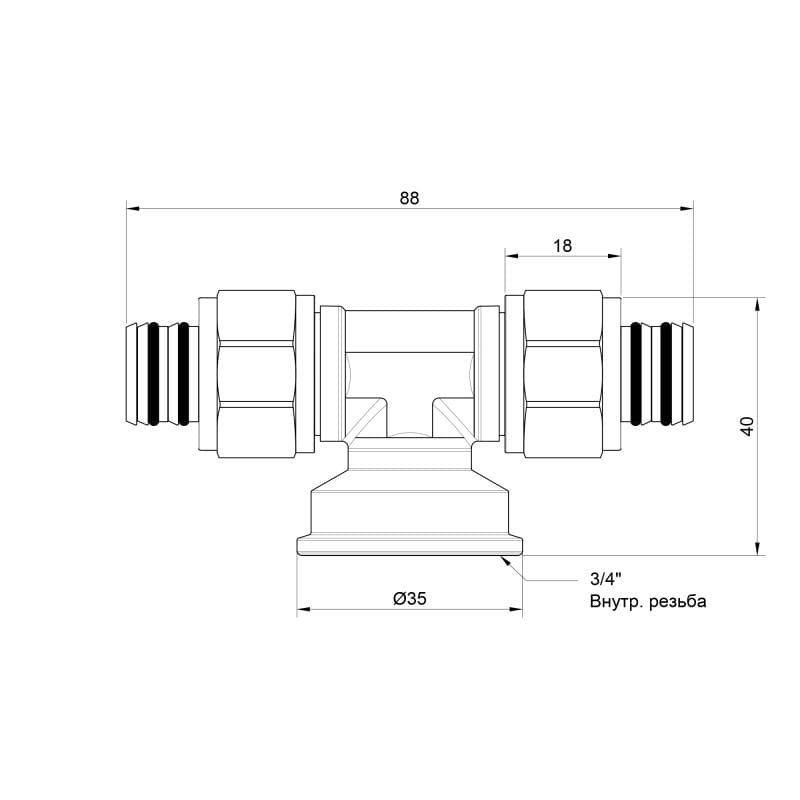 Трійник обтискний Icma №548 16х3/4"х16 ВР (81548REGH06)