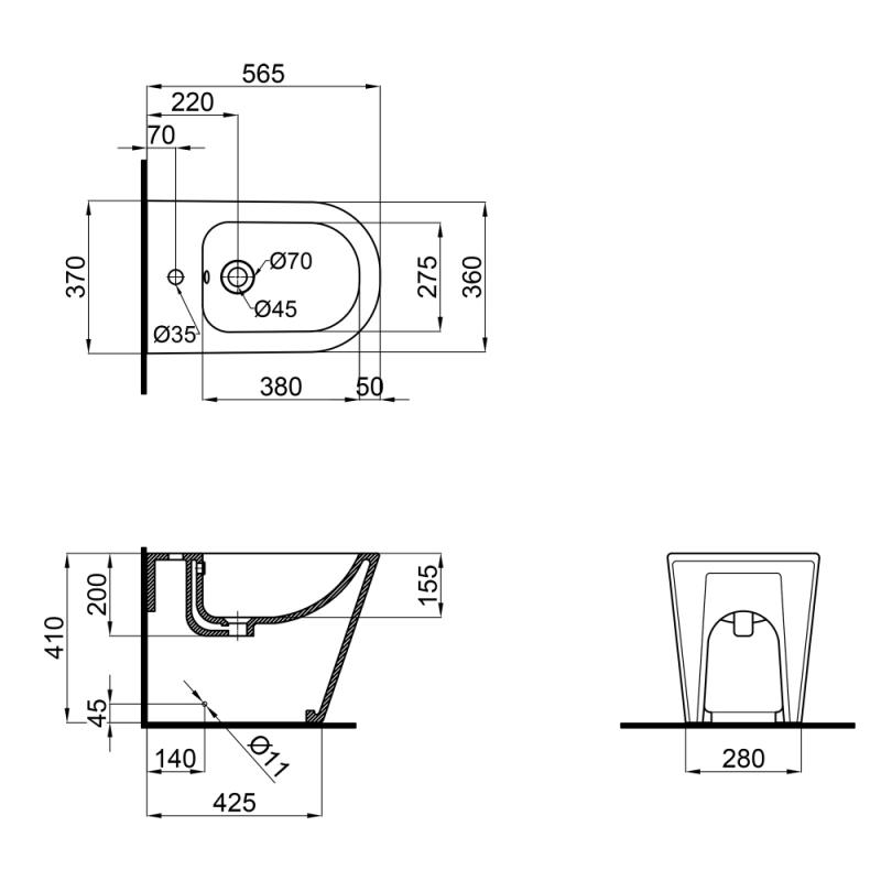 Біде підлогове Qtap Stork 565x370x410мм (QT15443378W)