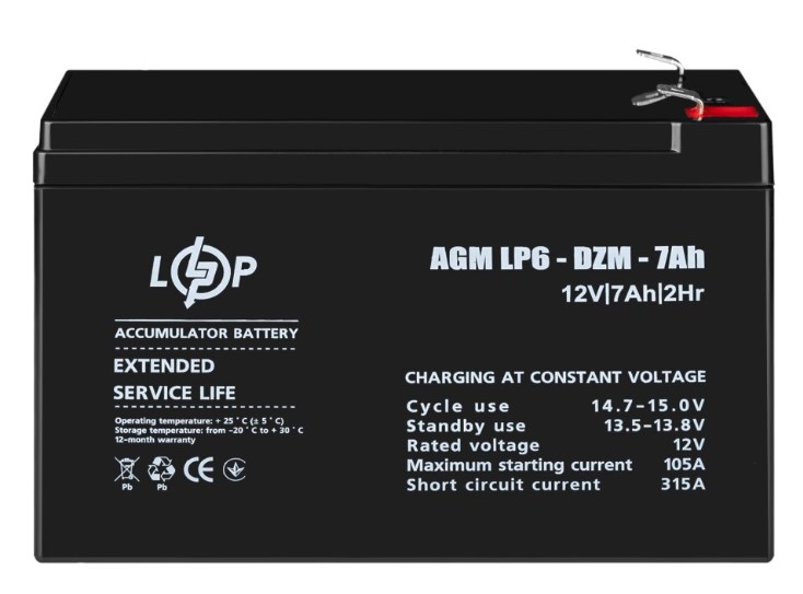 Тяговий свинцево-кислотний акумулятор LogicPower LP 6-DZM-7Ah (16152)