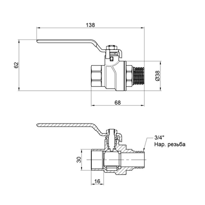 Кран кульовий SD Forte 3/4" ВН (SF605W20)