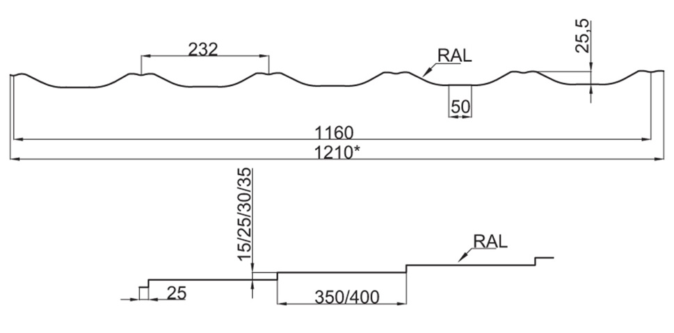 Металочерепиця PE Індія 0,45 Марсель 30 RAL 3011