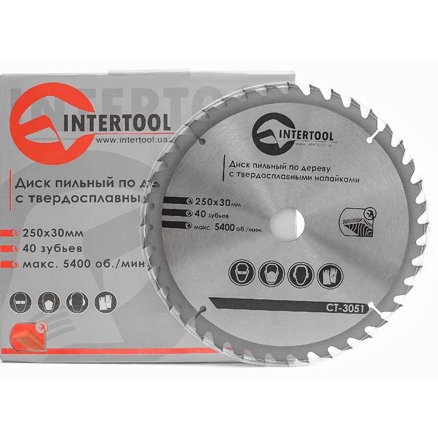 Круг пиляльний по дереву Intertool з твердосплавними напайками 250x30мм (CT-3051)