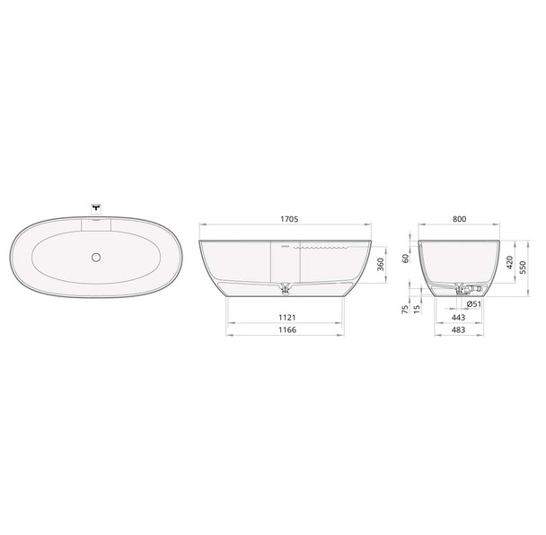 Ванна з литого штучного каменю PAA Silkstone 170x80см (VABELS/00)