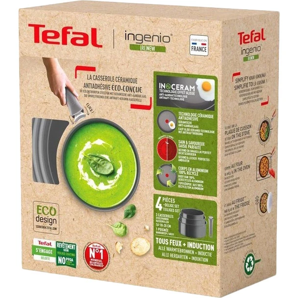 Набір посуду Tefal Ingenio Renew сірий 4 предмети (L2609402)