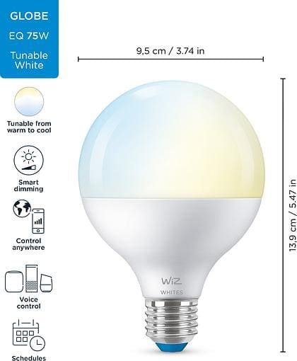   wiz smart e27 11w 75w 1055lm g95 2700-6500k wi-fi (929002451002)