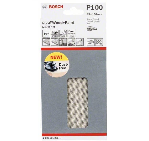 Шліфлисти на сітчастій основі Bosch M480 K100 93x186мм 10шт (2608621235)