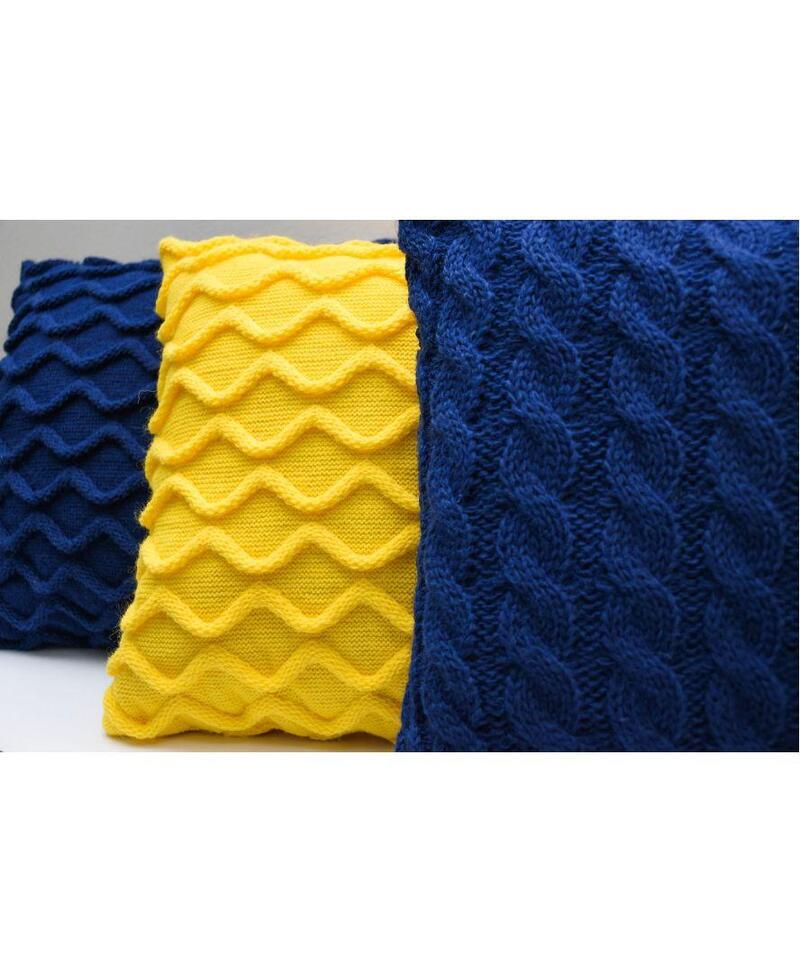 Фото подушка декоративная прованс волны вязаная синяя 33х33см (027422)