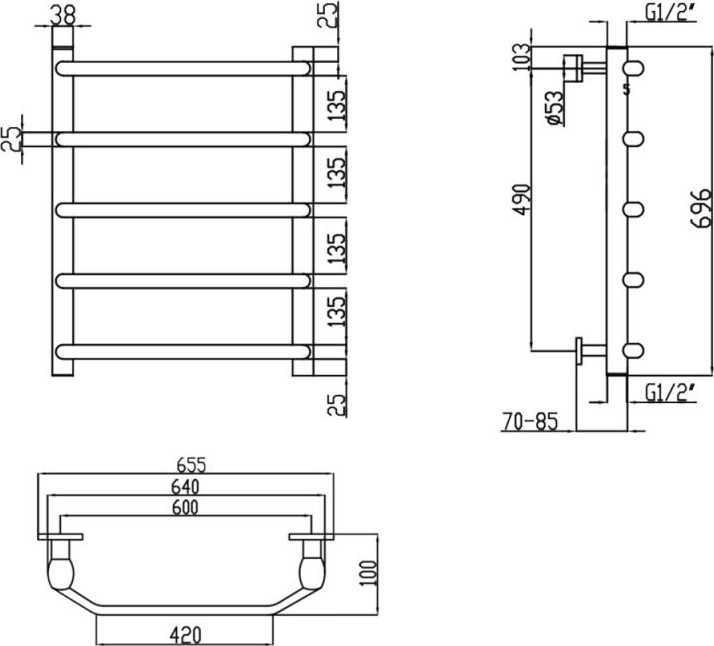 Рушникосушарка водяна Lidz Trapezium D38/25 600x700 (LTRPZD382560705WAT)