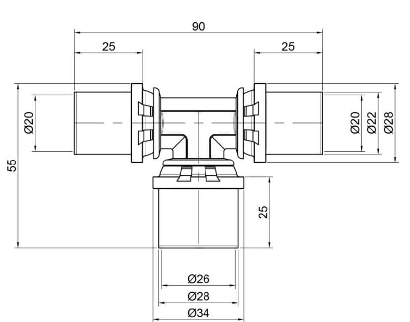 Трійник прес Icma №406 20х26х20мм (81406BQGPBQ06)