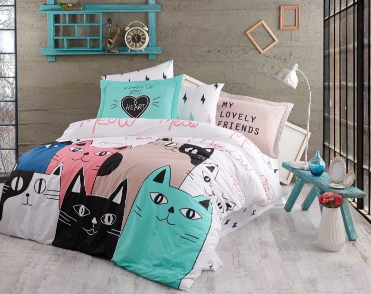 Комплект постельного белья HOBBY Poplin Love Cats розовый 200x220см евро (44576_2,0)