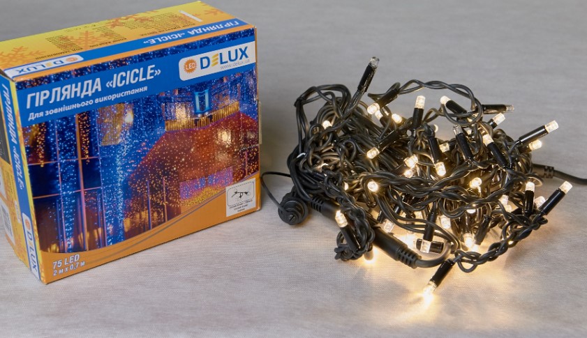 Фото гирлянда наружная delux icicle 75led ip44 en теплый белый 2x0.7м (90016595)