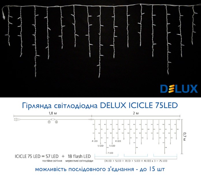 ó  Delux Icicle 75LED IP44 EN  2x0.7 (90012956)