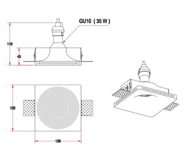     kloodi gu10 kd-gips sq120 h45 ip20